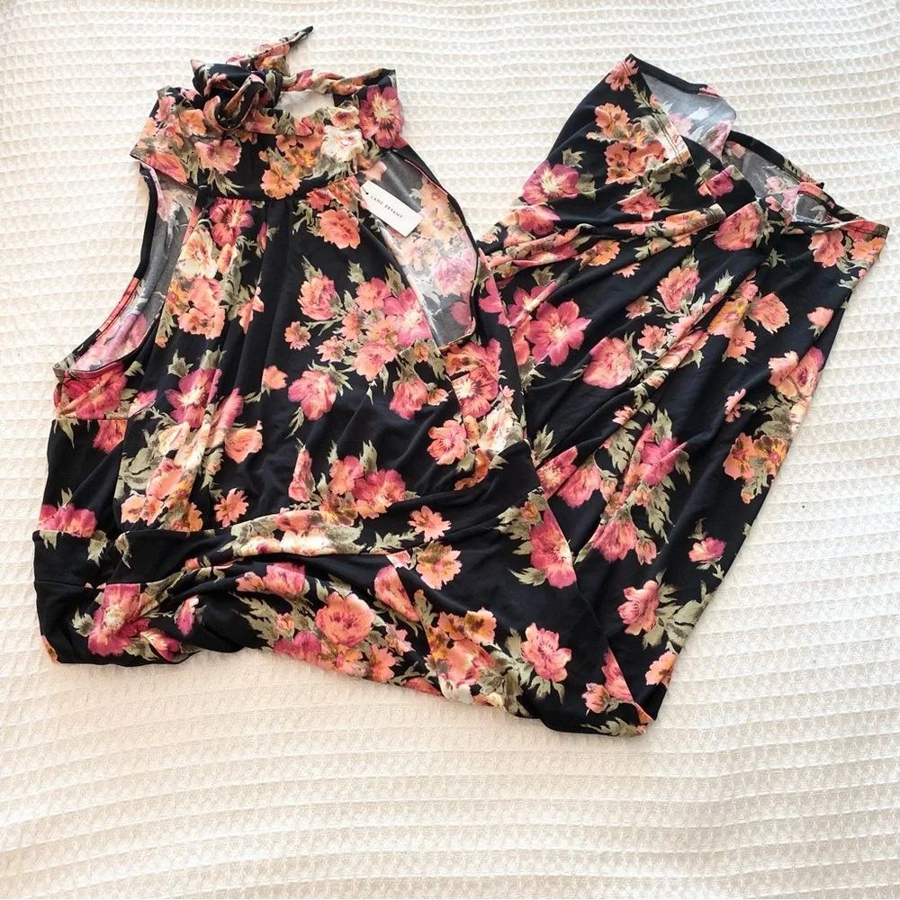 Lane Bryant Black Pink and orange Floral tie neck dress size 22/24 - Picture 7 of 7